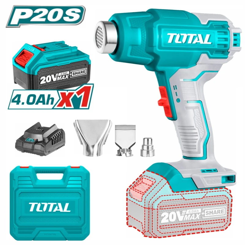 TOTAL 20V Cordless Heat Gun, Portable, powerful heat output for paint stripping, plastic bending, and heat shrinking. - Total