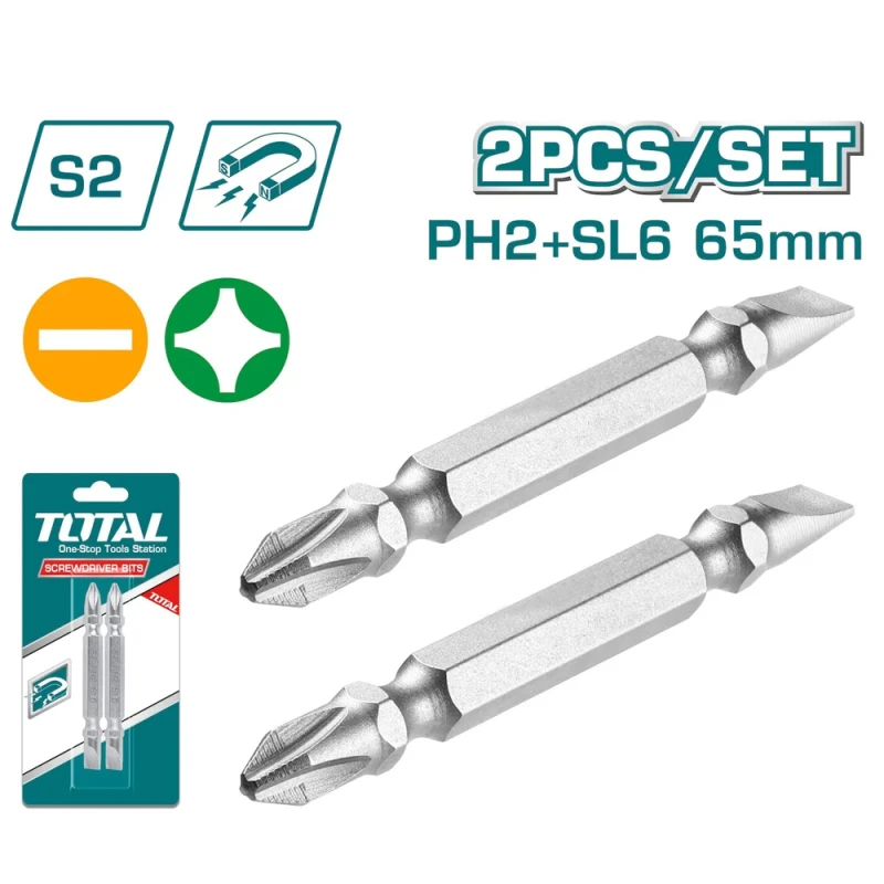 TOTAL 2 Pieces Star Screwdriver Bits Set, 65mm Magnetic Tip for Precise and Stable Fastening Tasks - Total