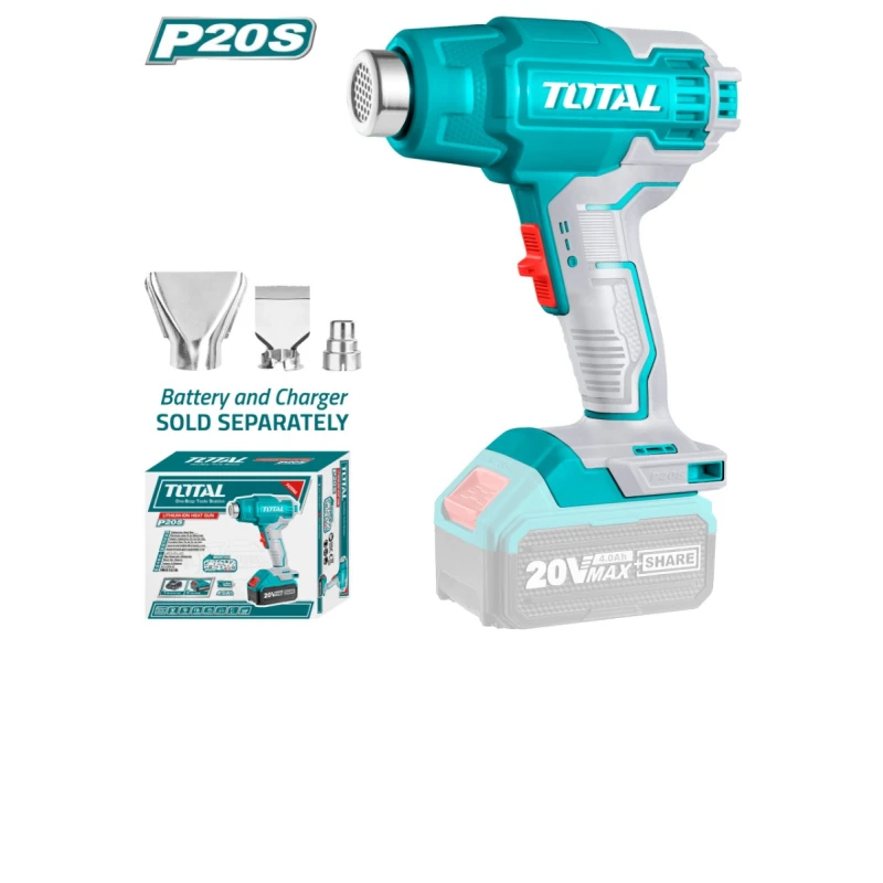 TOTAL 20V Li-ion Cordless Heat Gun (TBLI2002), Variable Temperature Control, Rapid Heating & Ergonomic Design for DIY & Professional Use - Total