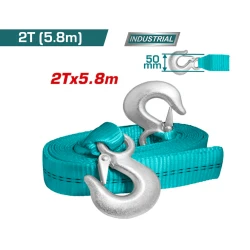 TOTAL Tow Strap with Steel Hooks (THTTS0206), Heavy-Duty Vehicle Recovery Strap, High-Strength Durable Material, Reinforced Stitching, Secure Steel Hooks, Reliable Towing & Recovery
