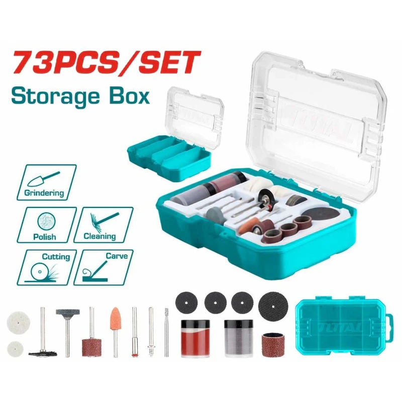 TOTAL 73-Piece Sanding and Grinding Set for Mini Drill (TAKMG7072) – Complete Abrasive Kit for Precision Sanding and Grinding - Total