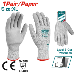 TOTAL Cut-Resistance Gloves Level 5 Protection, PU Coated (TSP1702-XL)
