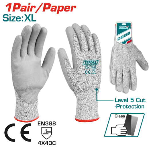 كفوف مقاومة للقطع حماية مستوى 5، كف PU من توتال (TSP1702-XL) كفوف مقاومة للقطع حماية مستوى 5، كف PU من توتال (TSP1702-XL)