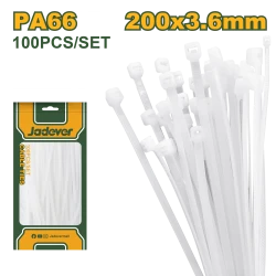 JADEVER Cable Ties – 200×3.6mm, White, Nylon 66, 100 Pcs Set (JDTE320036)