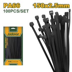 JADEVER Cable Ties – 150×2.5mm, Black, Nylon 66, 100 Pcs Set (JDTEB515025)