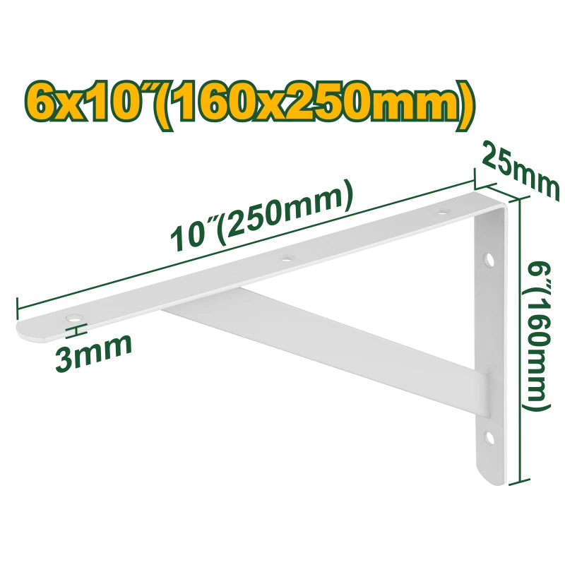 JADEVER Heavy Duty Shelf Bracket 25x16cm (JDZJ3325), 3mm Thick Steel, Supports Up to 100kg per Pair, Durable Wall-Mount Bracket for Heavy Shelving - Jadever
