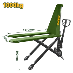 JADEVER Scissor Lift Pallet Truck 1000kg Capacity Adjustable Height PU Wheels
