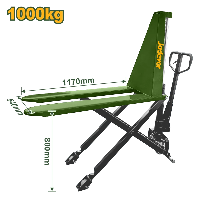JADEVER Scissor Lift Pallet Truck 1000kg Capacity Adjustable Height PU Wheels - Jadever