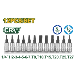 JADEVER 12-Piece 1/4" Bit Socket Set JDST2414, Hex & Torx Bits | Cr-V & 50BV30 Steel, Heat Treated with Chrome Finish