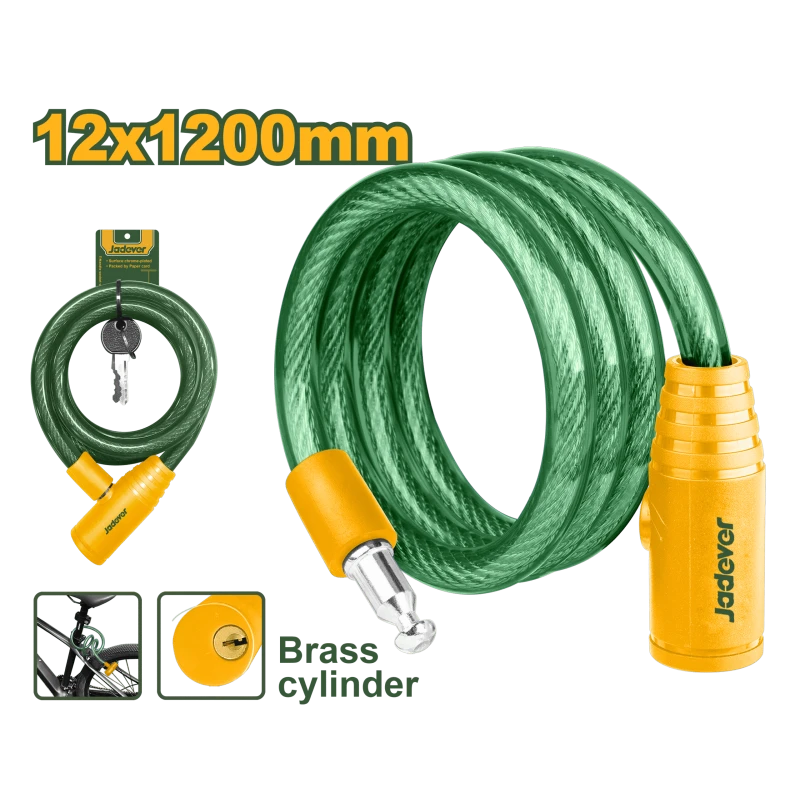 JADEVER Bicycle Lock 1200mm x 12mm, Brass Cylinder, with 2 Iron Keys (JDBK1112) - Jadever