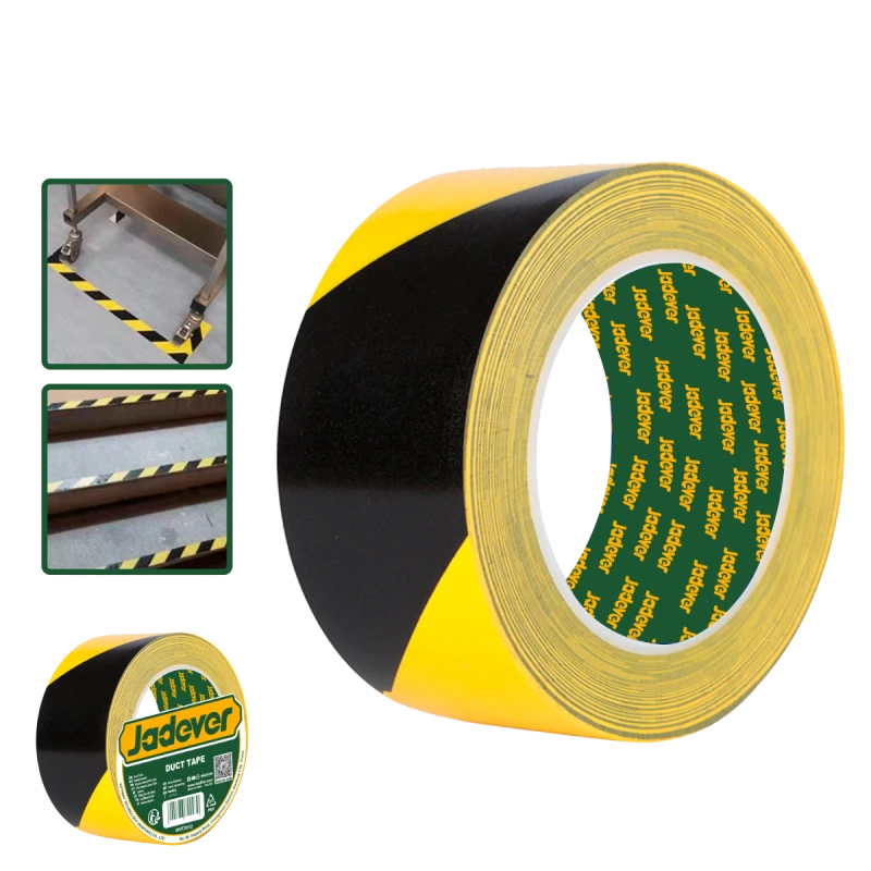 JADEVER Safety Warning Tape, Yellow & Black, 30M Length, 50mm Wide, Durable 0.15mm Thick Anti-Abrasion Tape for Floor & Lane Marking, Hazard Signaling - Jadever
