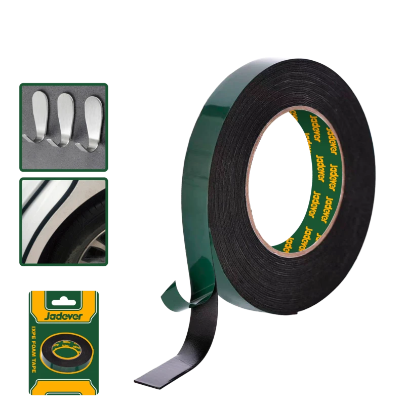 JADEVER IXPE Double-Sided Foam Tape, 19mm x 1mm x 1m, Strong Adhesive, Shock Absorption, Sound Insulation & Sealant for DIY, Auto & Home Use - Jadever