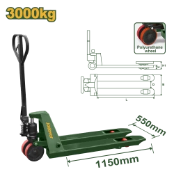 جك طبالي سعة 3000 كغم، شوك 550×1150 ملم، عجلات بولي يوريثان من جادفر (JDNH1R30)