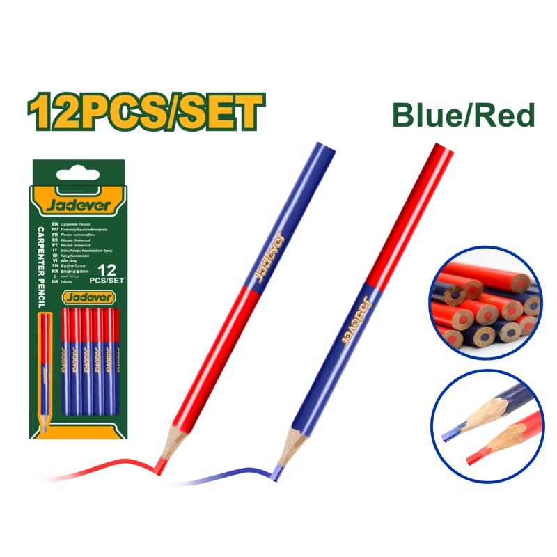 JADEVER 12-Piece Bi-Color Carpenter Pencil Set, Red & Blue Lead, Oval Shape, Durable 4.0x2.0mm Lead for Construction and Carpentry, with Color Storage Box - Jadever