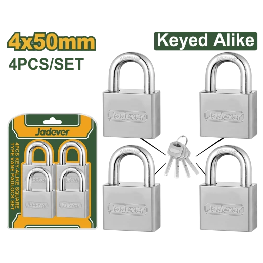 JADEVER 4Pcs Key-Alike Square Type Vane Padlock Set 50mm (JDPDS454) JADEVER 4Pcs Key-Alike Square Type Vane Padlock Set 50mm (JDPDS454)