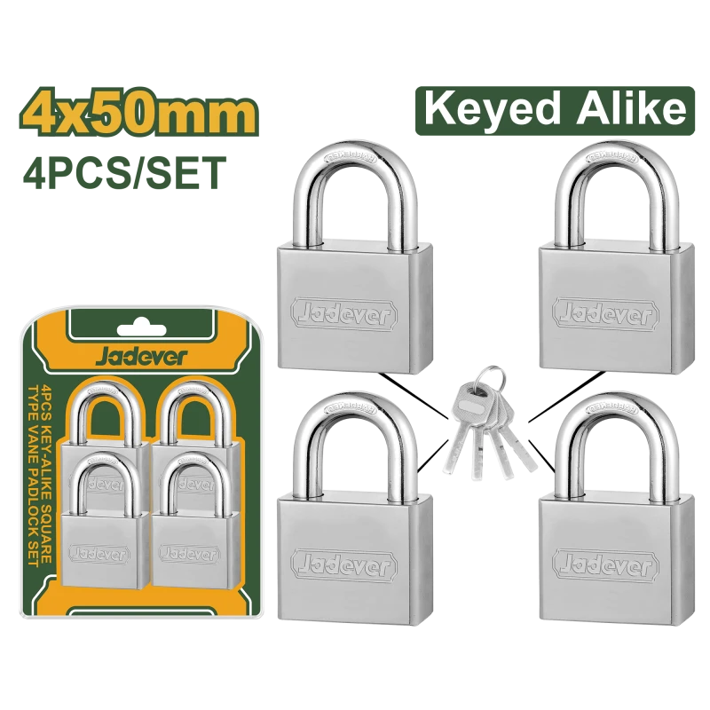JADEVER 4Pcs Key-Alike Square Type Vane Padlock Set 50mm (JDPDS454) - Jadever