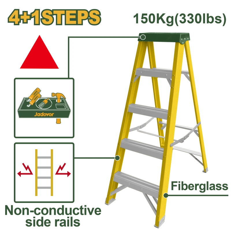 JADEVER Single-Side Fiberglass Ladder 4+1 Steps | 150kg (JDLD0905) - Jadever