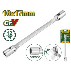 JADEVER Double Flexible Socket Wrench 16mm and 17mm Chrome Plated 255mm