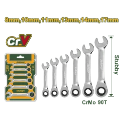 JADEVER 6 Pcs Short Ratchet Spanner Set Cr-V Steel, 90 Teeth, 8–17mm (JDSP6406)