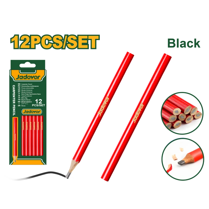 JADEVER Carpenter Pencil Set, 12 Pieces, Oval Shape, Durable 5mm x 2mm Lead, Bold Marking Pencils for Carpentry & Construction - Jadever