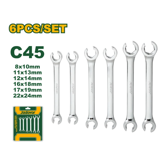 JADEVER 6 Pcs Flare Nut Open Ring Wrench Set – Precise and Durable Wrenches for Hydraulic and Fuel Lines JADEVER 6 Pcs Flare Nut Open Ring Wrench Set – Precise and Durable Wrenches for Hydraulic and Fuel Lines