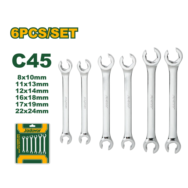 JADEVER 6 Pcs Flare Nut Open Ring Wrench Set – Precise and Durable Wrenches for Hydraulic and Fuel Lines - Jadever