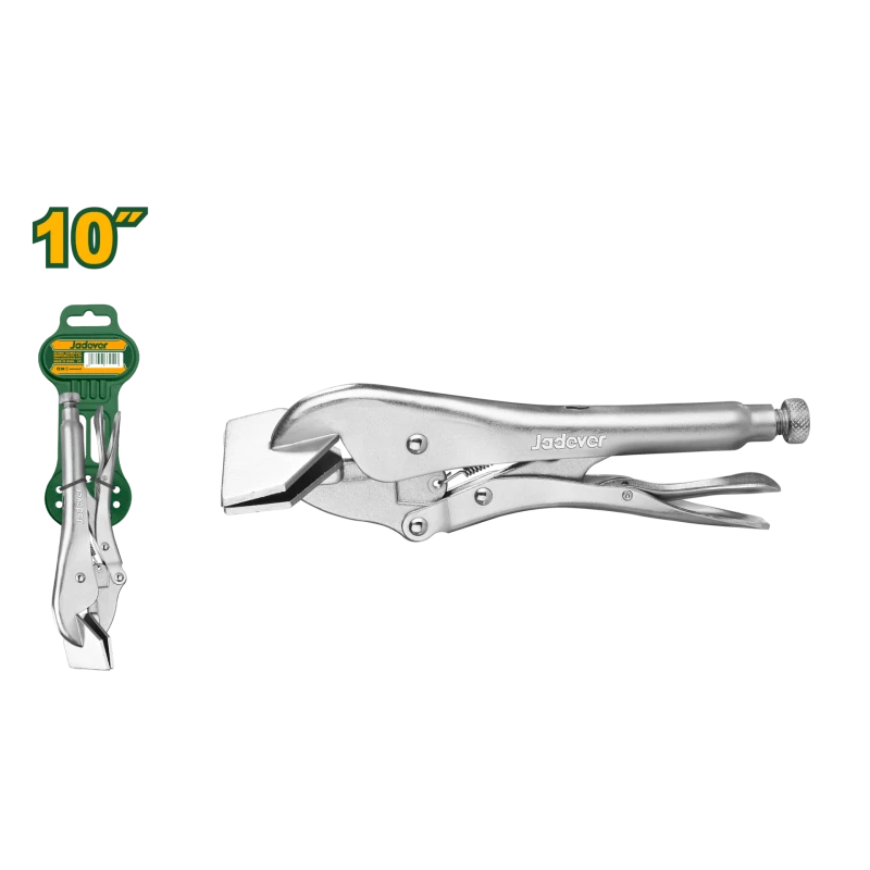 JADEVER 10-Inch Flat Locking Pliers, Heavy-Duty Carbon Steel with Hardened Jaws, Adjustable 0-20mm Grip, Nickel-Plated Rust-Resistant Finish - Jadever