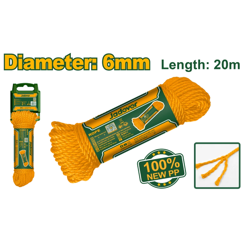 JADEVER 6mm x 20m Nylon Rope - Strong and Durable for Multiple Outdoor Uses and Everyday Tasks - Jadever
