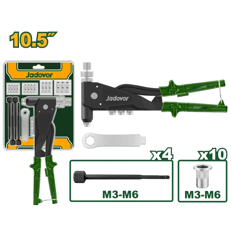 JADEVER Rivet Nut Gun Kit With 4 Metric Mandrels & 40 Rivet Nuts (JDHR5710) - Jadever