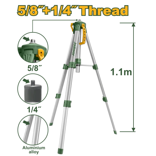 JADEVER Laser Level Tripod Adjustable 0.45m 1.1m, Aluminum, 5/8 1/4 Adapter Screw (JDLE9301) JADEVER Laser Level Tripod Adjustable 0.45m 1.1m, Aluminum, 5/8 1/4 Adapter Screw (JDLE9301)