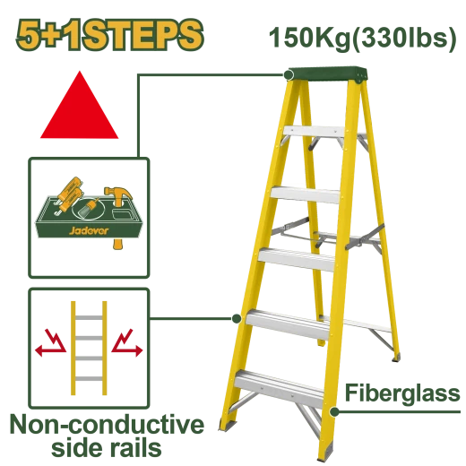 JADEVER Single-Side Fiberglass Ladder 5+1 Steps | 150kg (JDLD0906) JADEVER Single-Side Fiberglass Ladder 5+1 Steps | 150kg (JDLD0906)
