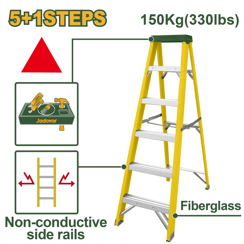 JADEVER Single-Side Fiberglass Ladder 5+1 Steps | 150kg (JDLD0906) - Jadever