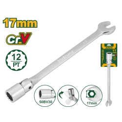 JADEVER Open-End Swivel Head Socket Spanner Wrench 17mm – Chrome Plated, Flexible Head (JDTH1E17)