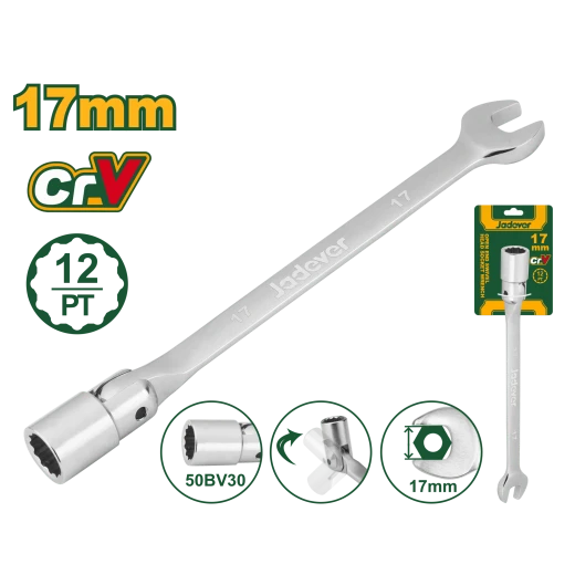 JADEVER Open-End Swivel Head Socket Spanner Wrench 17mm – Chrome Plated, Flexible Head (JDTH1E17) JADEVER Open-End Swivel Head Socket Spanner Wrench 17mm – Chrome Plated, Flexible Head (JDTH1E17)