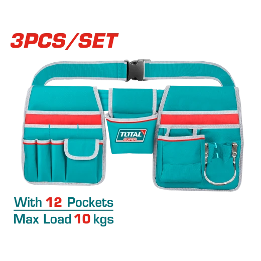 TOTAL Tool Bag Set with Adjustable Belt – 12 Pockets, Hammer Holder, 1680D Polyester (THT16P20325) TOTAL Tool Bag Set with Adjustable Belt – 12 Pockets, Hammer Holder, 1680D Polyester (THT16P20325)