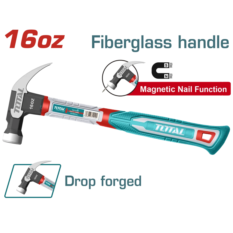 TOTAL Claw Hammer 450g | 16oz Magnetic Nail Holder (THCH61016) - Total
