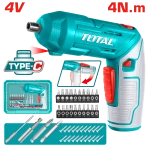 TOTAL 4V Cordless Screwdriver Kit, Adjustable Handle, 23-Piece Bit Set - Total