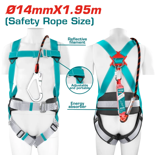 حزام أمان مع حبل ممتص صدمات ¢ 14ملم 1.95m xمتر من توتال (TSH501420) حزام أمان مع حبل ممتص صدمات ¢ 14ملم 1.95m xمتر من توتال (TSH501420)