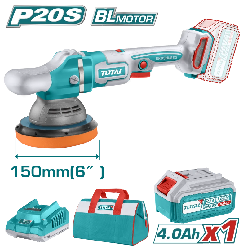 TOTAL Cordless Polisher Brushless Motor 20V - 150mm | 6" (TAPLI20151) - Total