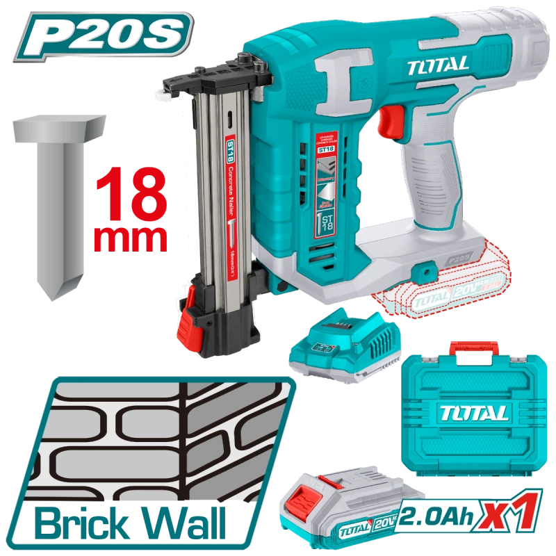 Total Cordless Brick Nailer 20V – Powerful and Portable Nail Gun for Fast Brick and Masonry Work - Total