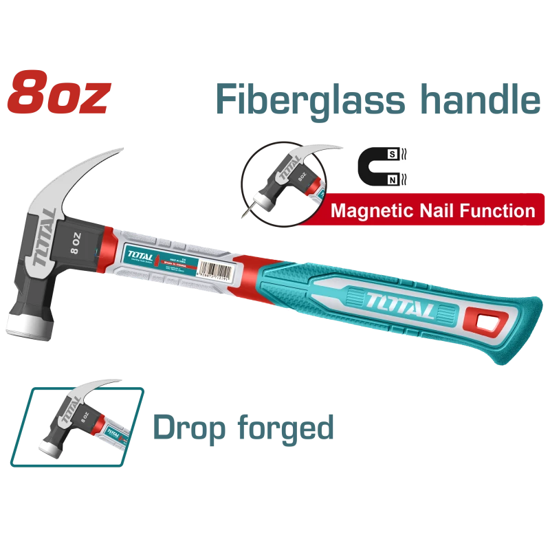 TOTAL Claw Hammer with Magnetic Nail Function 220g | 8oz (THCH61008) - Total