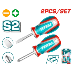 TOTAL 2 Pcs Screwdriver Set – S2 Steel, Magnetic Tip, 38mm Stubby, SL6.5 & PH2 (TKSDS2226)