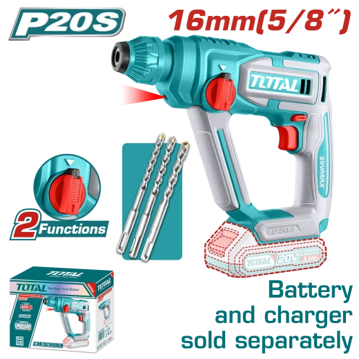 TOTAL Cordless Rotary Hammer SDS Plus 20V | 1.5J - Battery & Charger Sold Separately (TRHLI20168) TOTAL Cordless Rotary Hammer SDS Plus 20V | 1.5J - Battery & Charger Sold Separately (TRHLI20168)