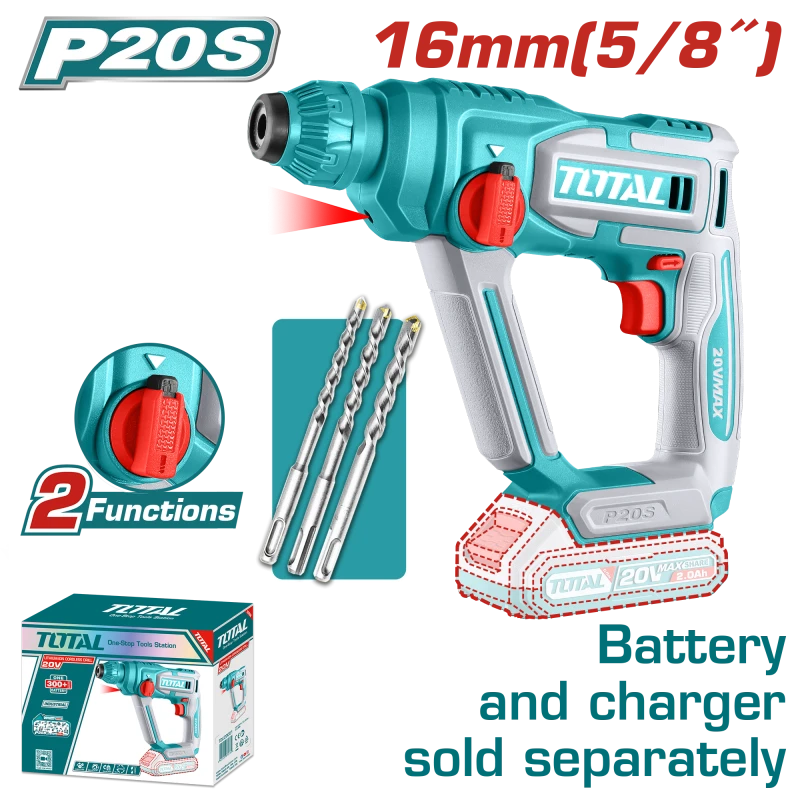TOTAL Cordless Rotary Hammer SDS Plus 20V | 1.5J - Battery & Charger Sold Separately (TRHLI20168) - Total