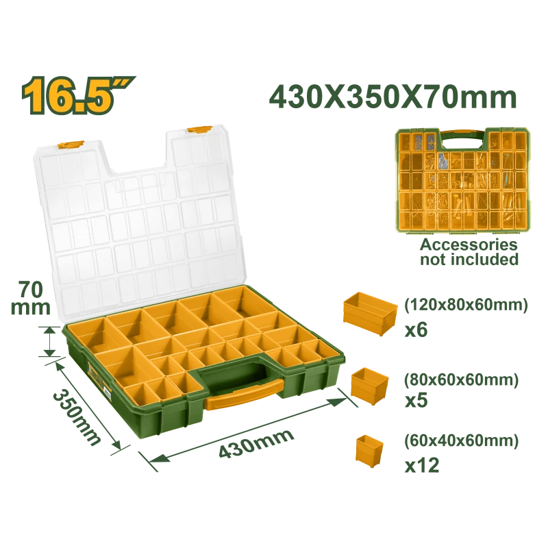 JADEVER Plastic Organizer with Removable Cups 16.5" | 430x350x70mm (JDTB1611) - Jadever