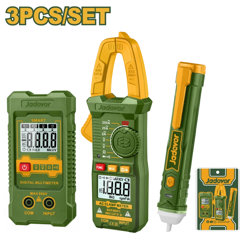 JADEVER Electrical Test Kit 3PCs Set with Clamp Meter, Multimeter & AC Voltage Detector (JDDM94011) - Jadever