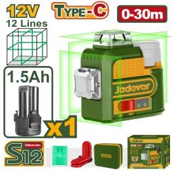 JADEVER 3D Green Laser Level 12V 30m Range for Construction and Tiling