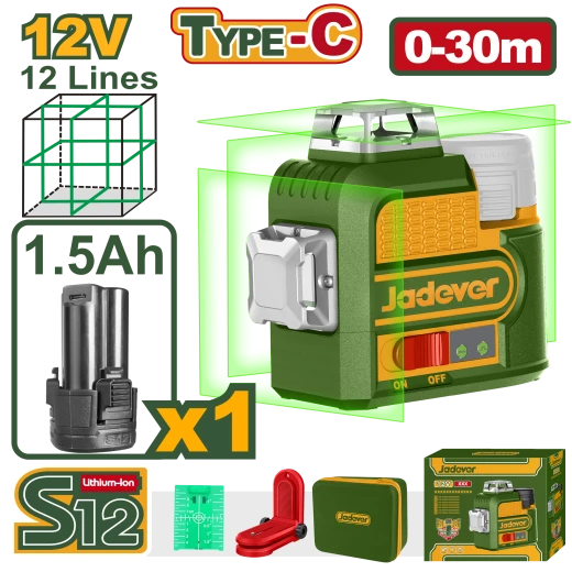 JADEVER 3D Green Laser Level 12V 30m Range for Construction and Tiling JADEVER 3D Green Laser Level 12V 30m Range for Construction and Tiling