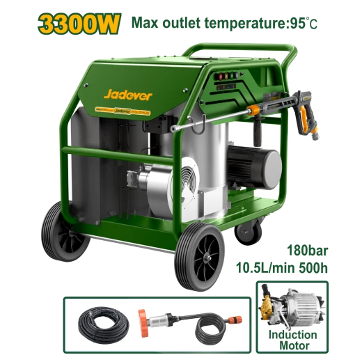 JADEVER Hot Water High Pressure Washer 180 Bar, 3300W Induction Motor, 11L/Min Flow, 95℃ Outlet Temperature with Auto Stop System JADEVER Hot Water High Pressure Washer 180 Bar, 3300W Induction Motor, 11L/Min Flow, 95℃ Outlet Temperature with Auto Stop System