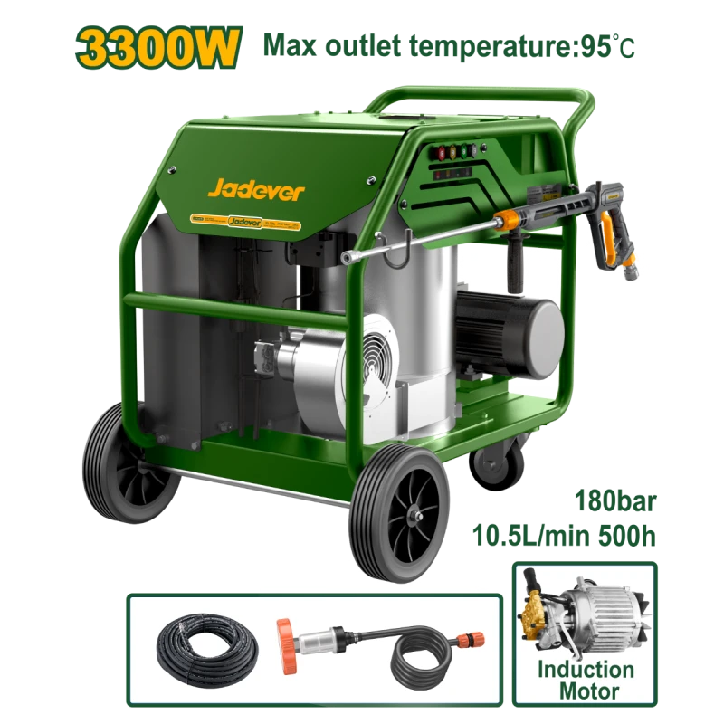 JADEVER Hot Water High Pressure Washer 180 Bar, 3300W Induction Motor, 11L/Min Flow, 95℃ Outlet Temperature with Auto Stop System - Jadever